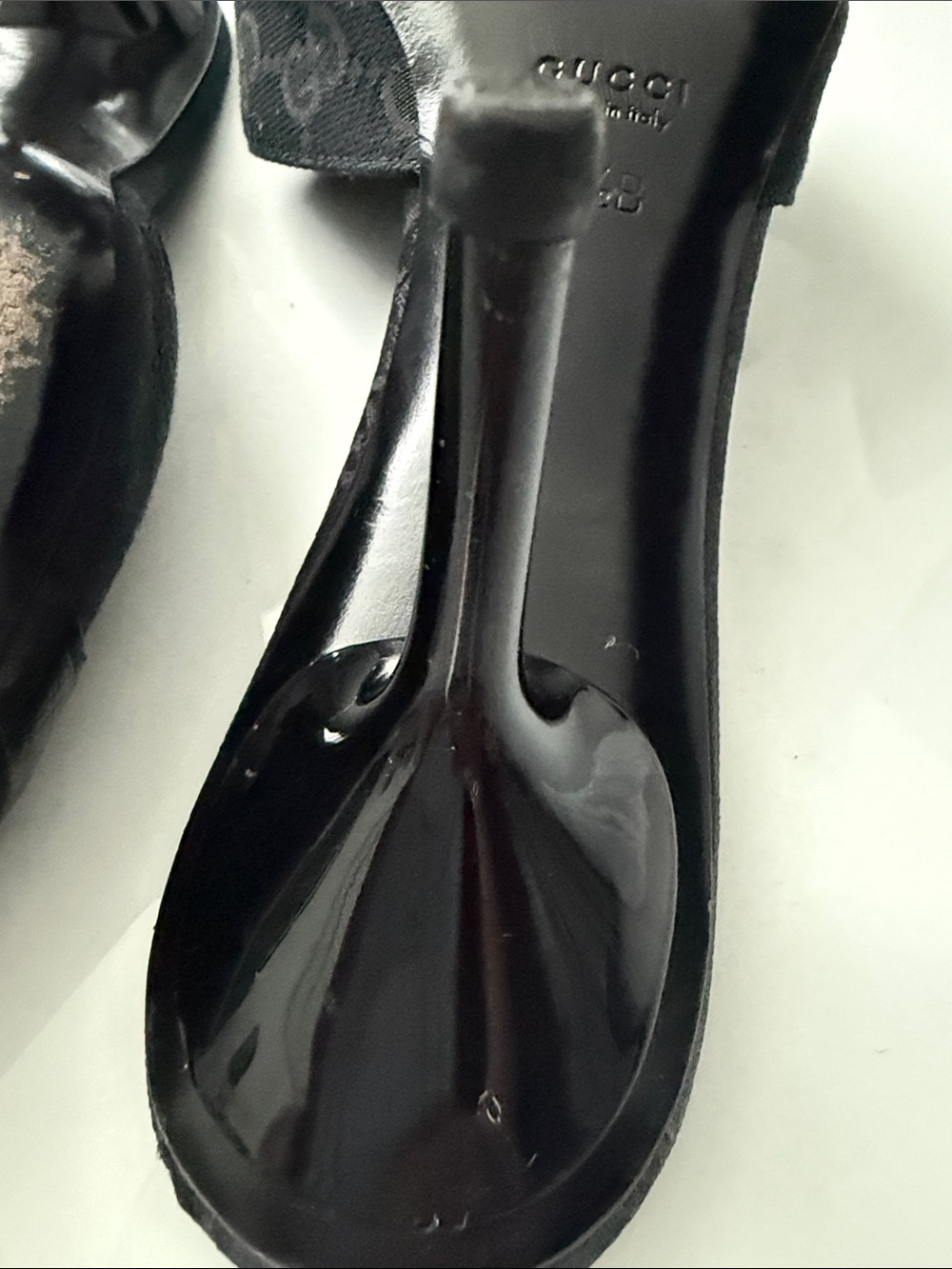Gucci Black Leather Open-Toe Mules with Gold Horsebit - Picture 8 of 11